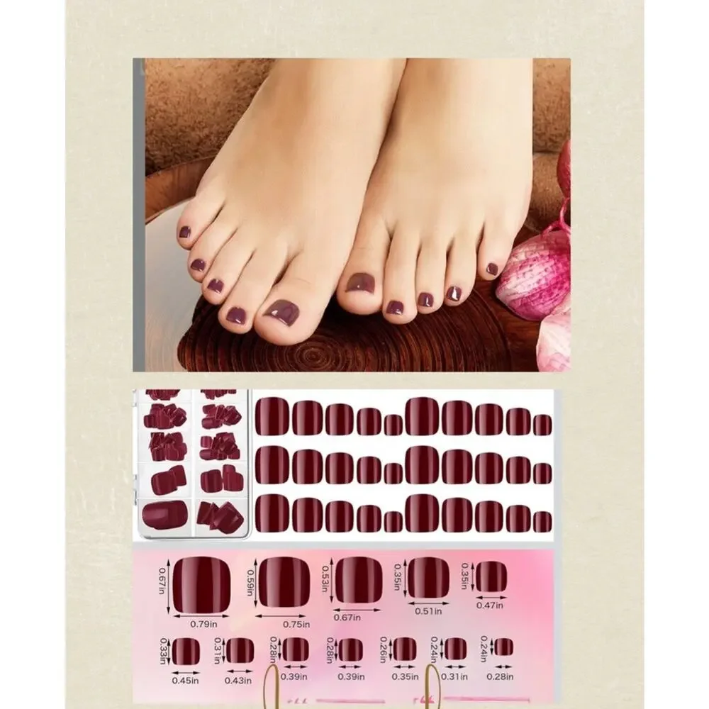Toenails Gorgeous Burgundy Butterfly Collection Press On